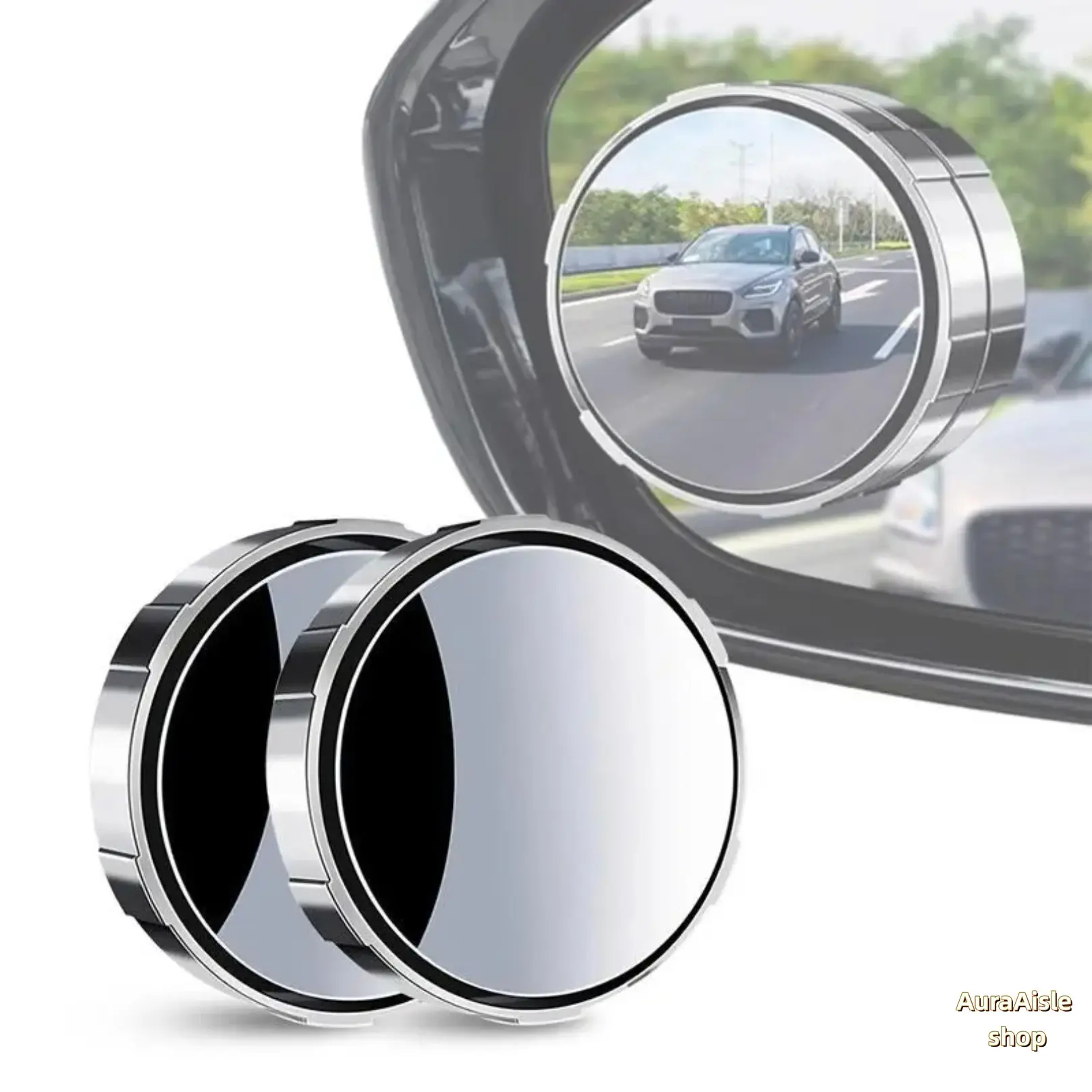 2Pcs Round Framed HD Convex Blind Spot Mirror, Viral 360° Adjustable Wide Angle Side Rear View Auxiliary Mirror, Shatter Resistant Auto Safety Accessory For Daily Driving, Parallel Parking, Fits Cars, SUVs And Trucks In Black & Silver