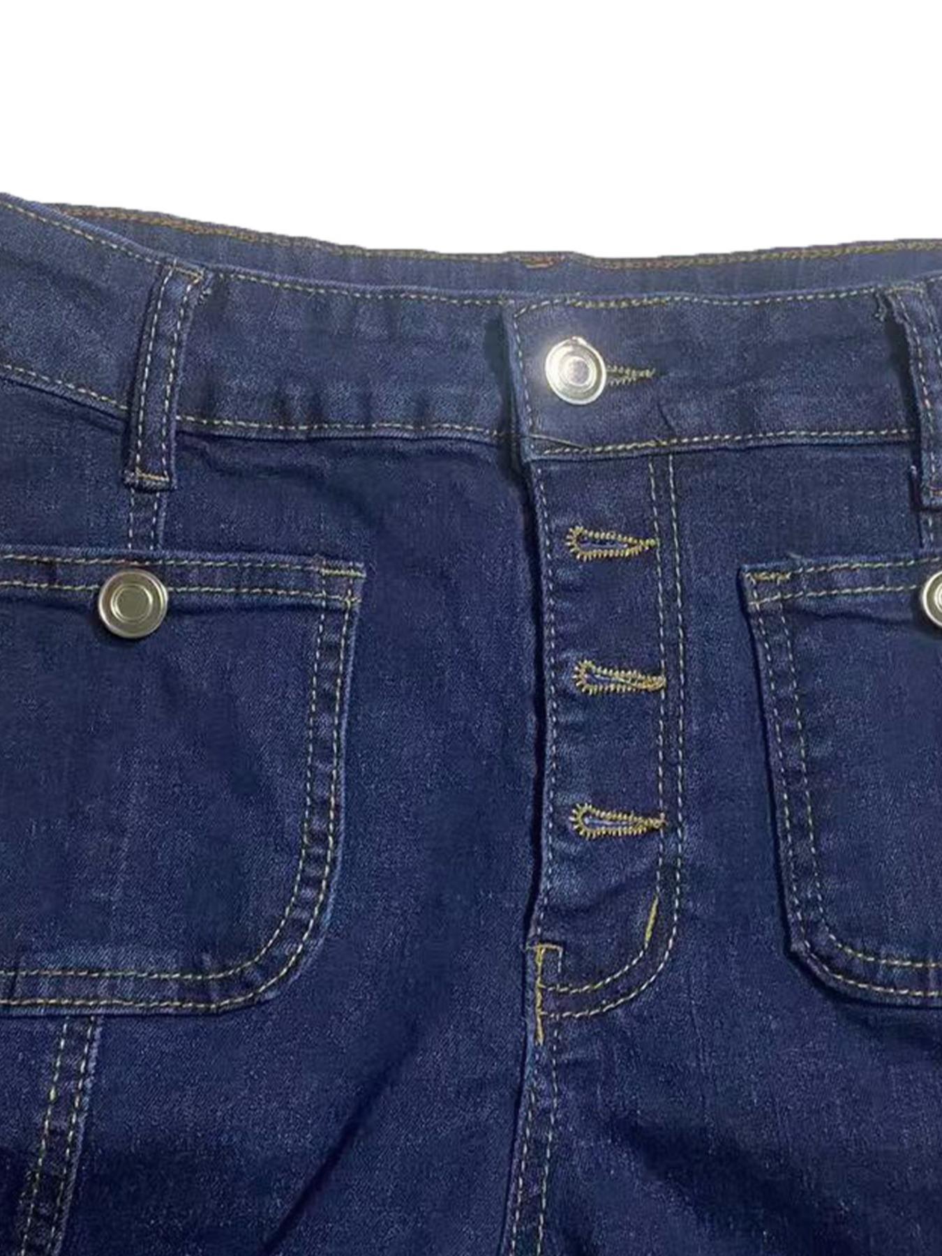 Women's Plain Flare Leg Jeans with Button & Pockets , Casual Bell Bottom Trousers for Daily Wear, Ladies Bottoms for All Seasons