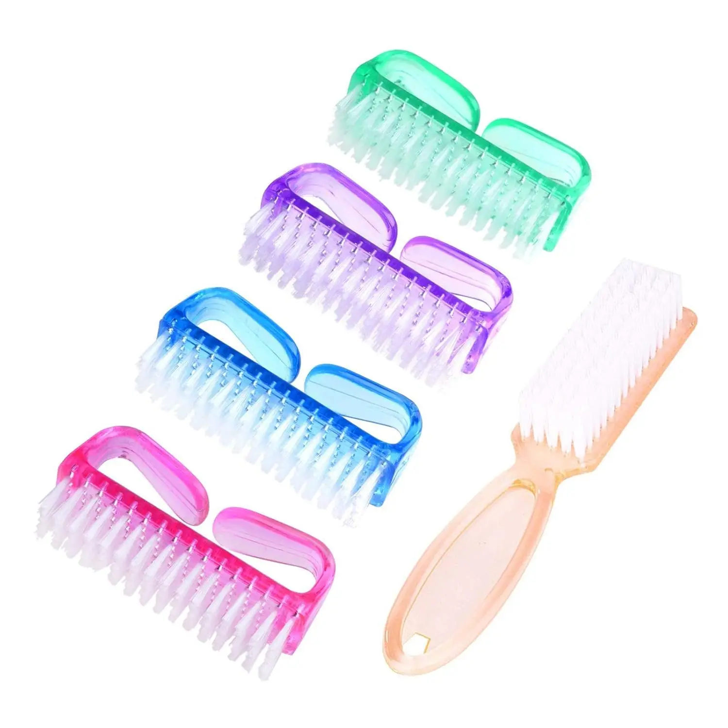 Plastic Handle Grip Nail Brush 5-Pack (Multicolor) - Manicure & Pedicure Deep Scrub Tool for Daily Use Nail Art, Hand & Toe Fingernail Cleaning for Men & Women, Five Pieces