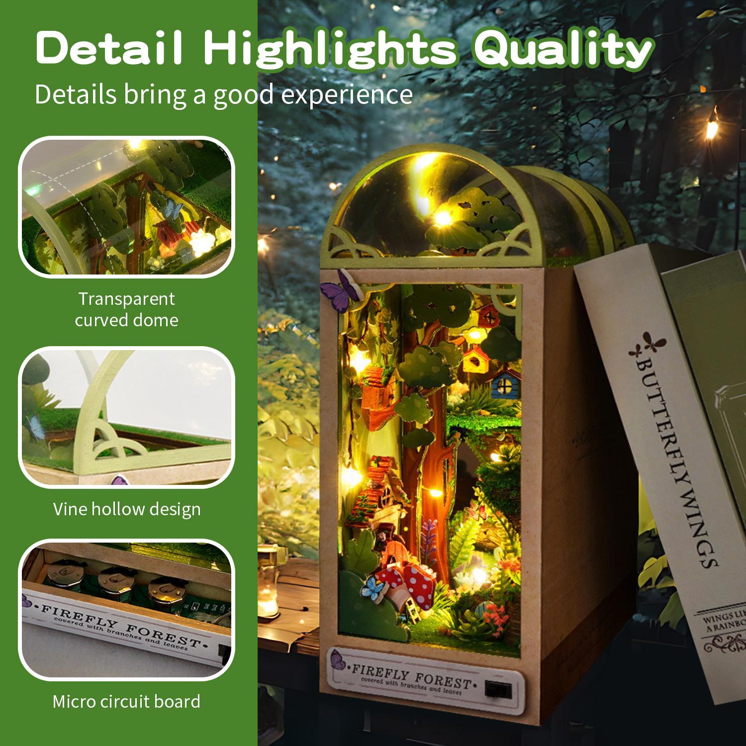 DIY Country Style Wooden Book Nook Kit with LED Light, 1 Set 3D Wooden Puzzle, 3D Desktop Decoration Ornament, DIY Model Kit for Bookshelf Decoration