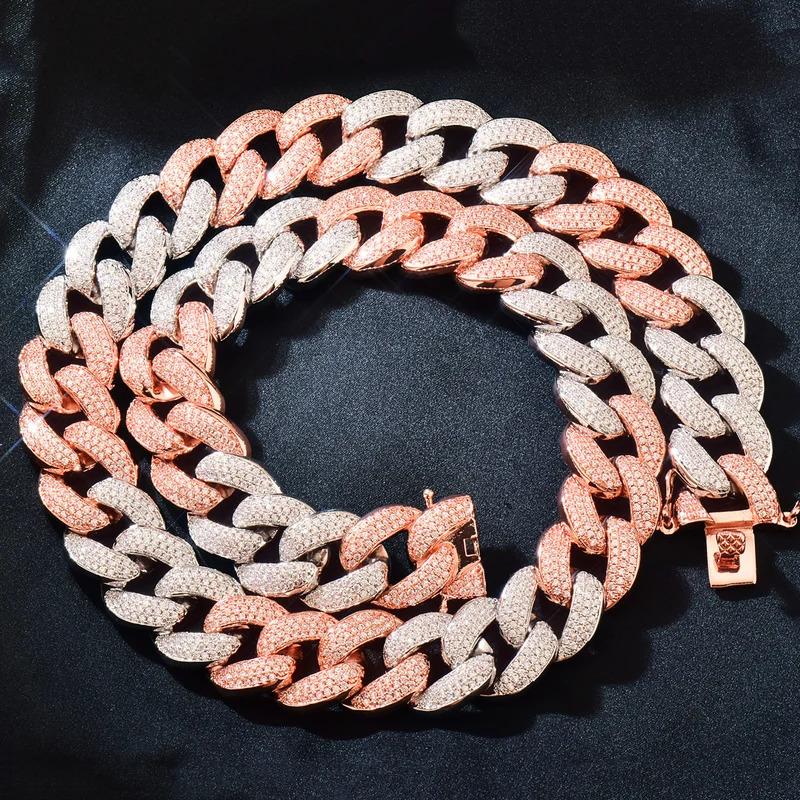 Gold Color Miami Cuban Chain Men Hip Hop Necklace Iced Out Zirconia Link Fashion Rock Rapper Jewelry 20mm