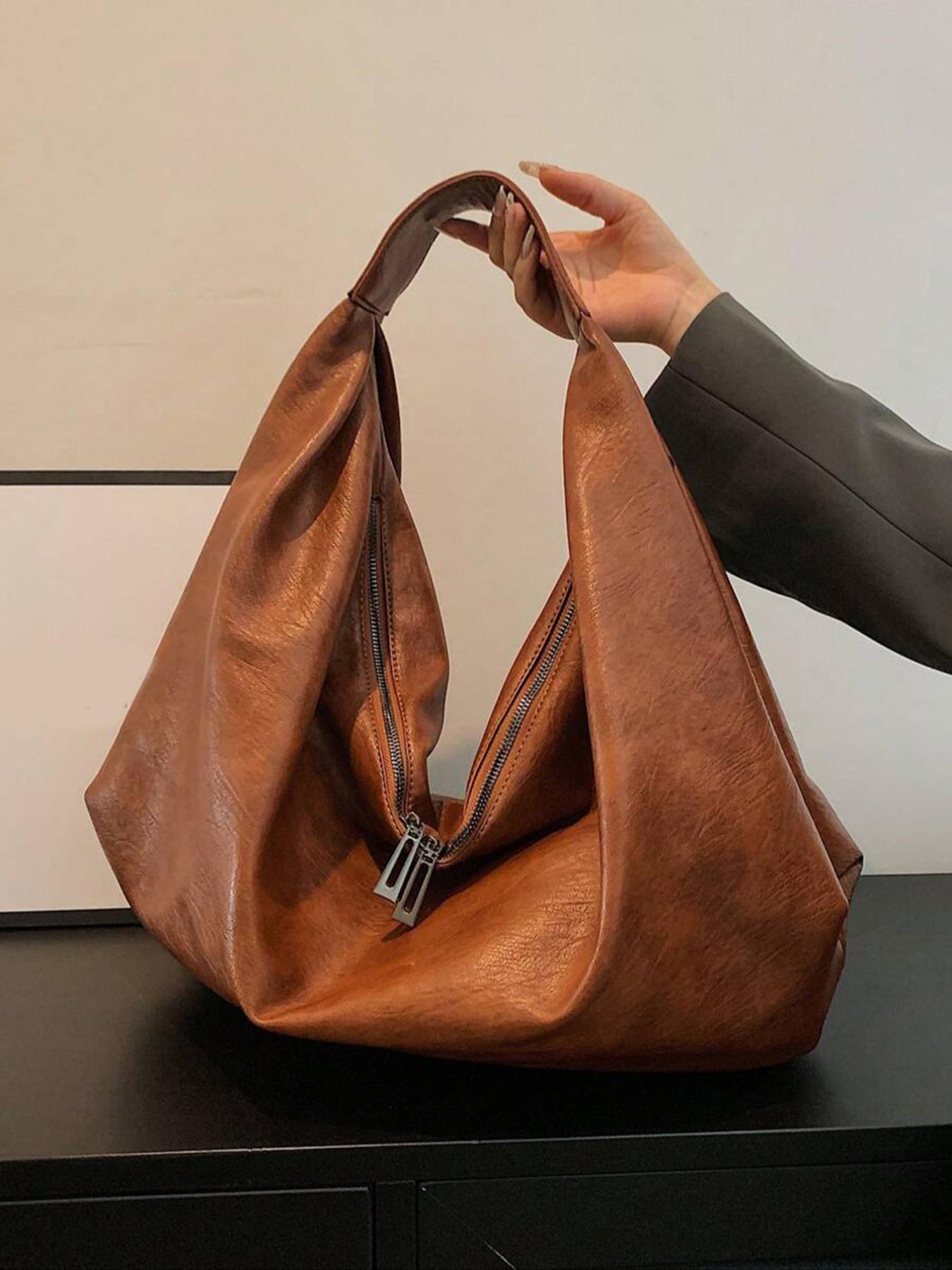Women's Solid Color Shoulder Bag, Large Capacity PU Tote Bag for Work & School, Casual Trendy Versatile High-quality Daily Commuting Bag, PU Tote Satchel
