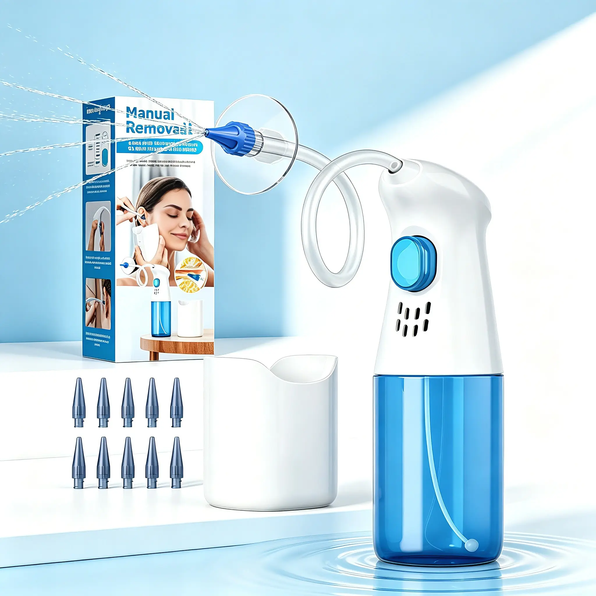 Portable Ear Wax Removal Kit, 5 Water Flow Modes, Gentle Ear Irrigation System, Splash-Proof Tip, Reusable Home Ear Cleaning Tool