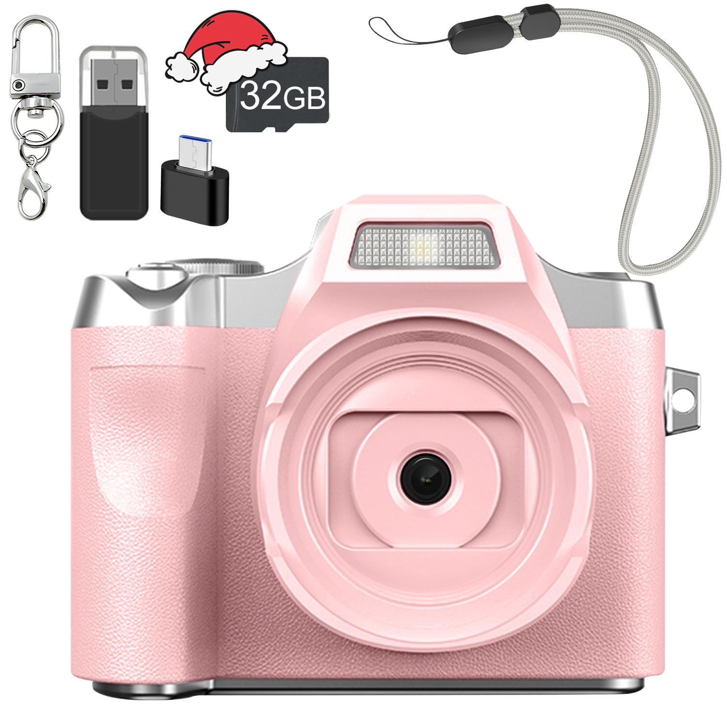 Mini digital camera with high-definition screen，rechargeable retro appearance，equipped with 32GB memory card，suitable for outdoor travel，high-definition video recording，making memories more exciting