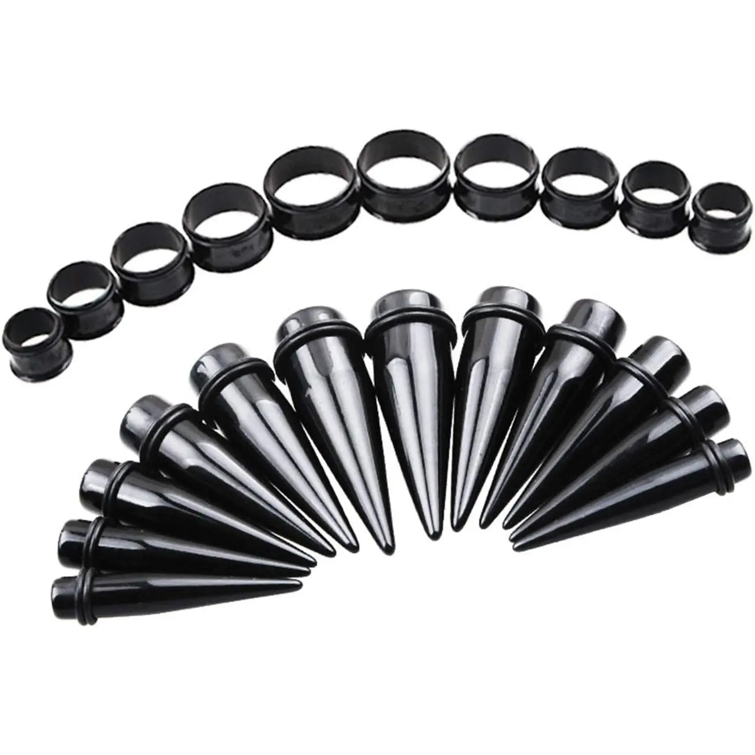 24 PCS Hypoallergenic UV Acrylic & Surgical Steel Ear Gauging Set - 00g to 20mm Tapered Tips, Smooth Finish Plugs, Eyelets, Velvet Bags for Ear Stretching (Home Organizer Accessory)