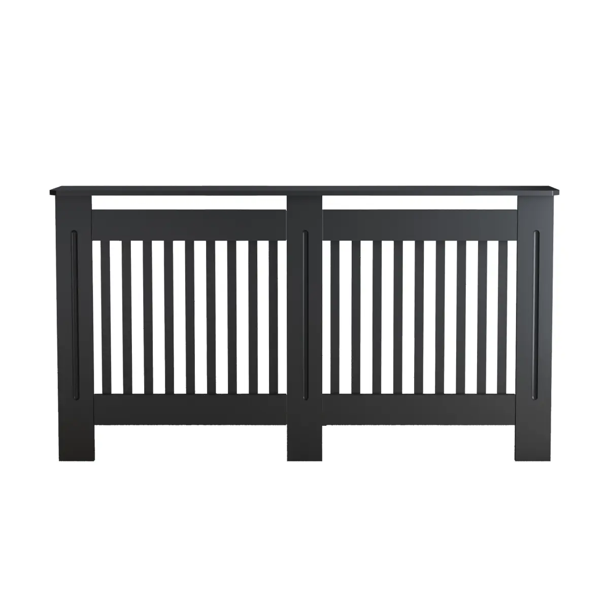 Black MDF Radiator Cover Cabinet, 67.70"W*7.50"D*32.30"H Classic Slatted‑Panel Heater Guard, Water‑Based Lacquer Safety Enclosure for Baseboard & Wall‑Mount Household Heaters
