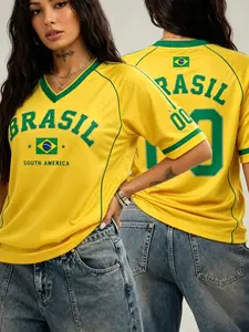 2026_Summer_Women's_Brazil_00_Print_Casual_V-Neck_Short_Sleeve_T-Shirt_Summer_Graphic_Tee_Jerseys_Plus_Size