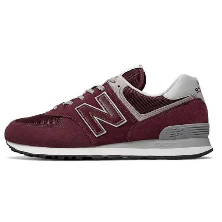New Balance NB 574 Retro Comfortable Leather Low-Top Casual Running Shoes for Men and Women in Burgundy D Width Verifiable, with credentials and supporting global authentication