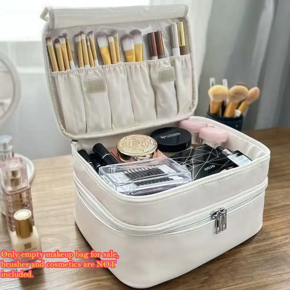 New Double-Layer Partition Large Capacity Makeup Bag, Portable Handheld Travel Organizer, Waterproof Wear-resistant Cosmetic & Skincare Storage Case