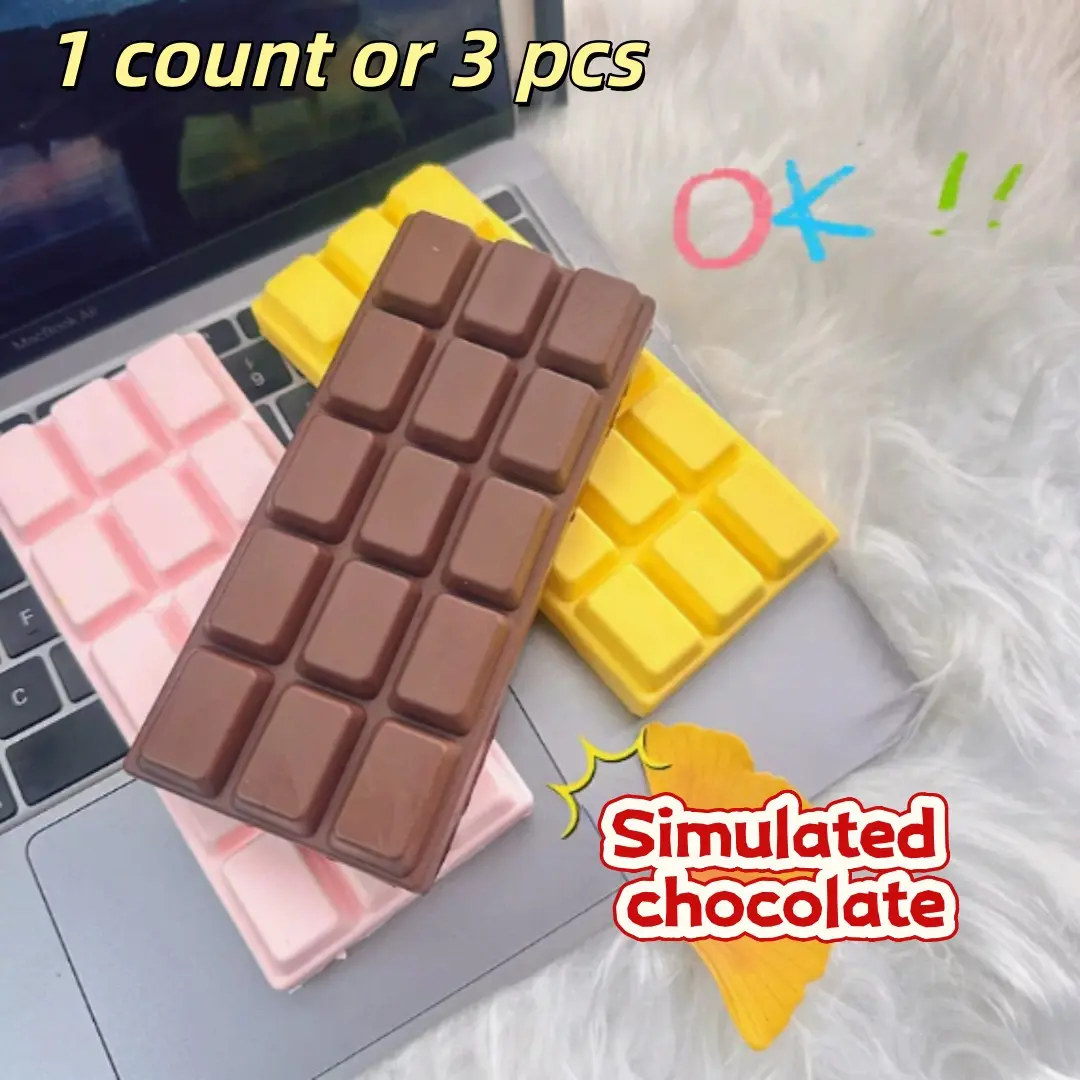 Simulated Chocolate Bar Slow Rising Squishy Toy Soft PU Stress Relief Fidget Squeeze Toy Cute Pastel Pink Yellow Brown Fake Food Prop Kawaii Desk Decor Prank Gift For Teens Adults Viral Aesthetic Photography Accessory