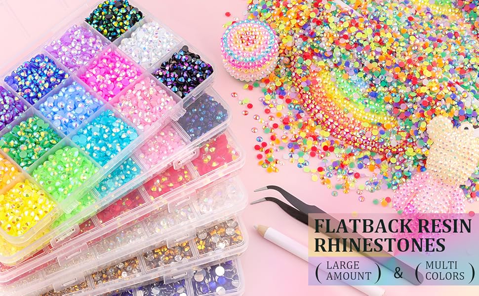 15 Color 18000Pcs Jelly Synthetic Rhinestones for Bedazzling - Mixed 3mm Vibrant Multicolor Resin Flatback Gems Tweezers Pick up Pen Gifted Tools Jewelry for DIY Crafting Apparel Diamond Nail Art Phone Case & Makeup Supplies