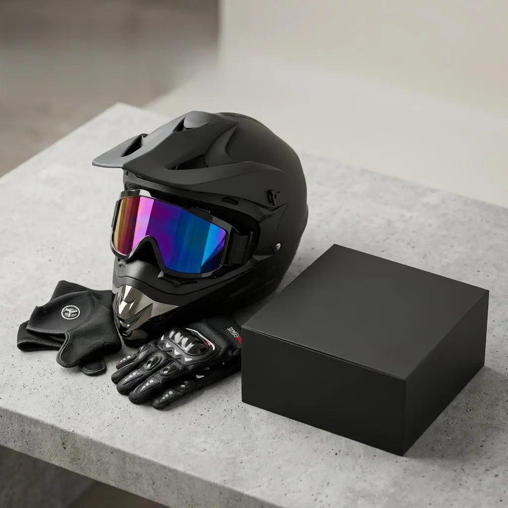 Adult Men's Full Face Pneumatic Helmet, DOT Approved Matte Black Tactical Motorcycle Helmet with Goggles & Face Mask, Windproof Breathable Adjustable Safety Helmet for E-Bike, Motocross, Dirt Bike, ATV & Off-Road Cycling