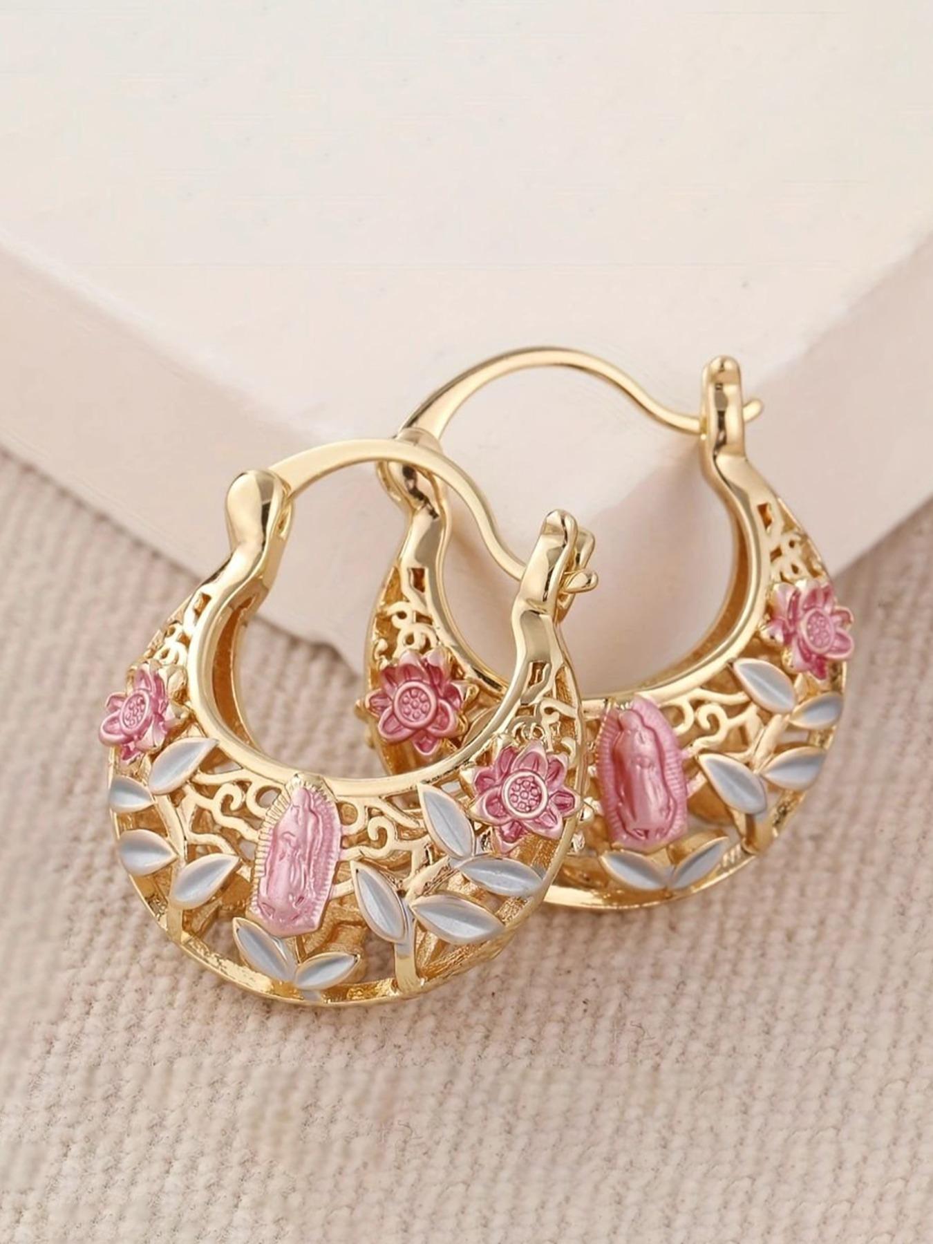 Vintage Flower Design Hollow Out Hoop Earrings, Fashionable Jewelry Accessories for Women, Trendy All-match & Exquisite Jewelry for Birthday Gift, Trendy Jewellery Accessories