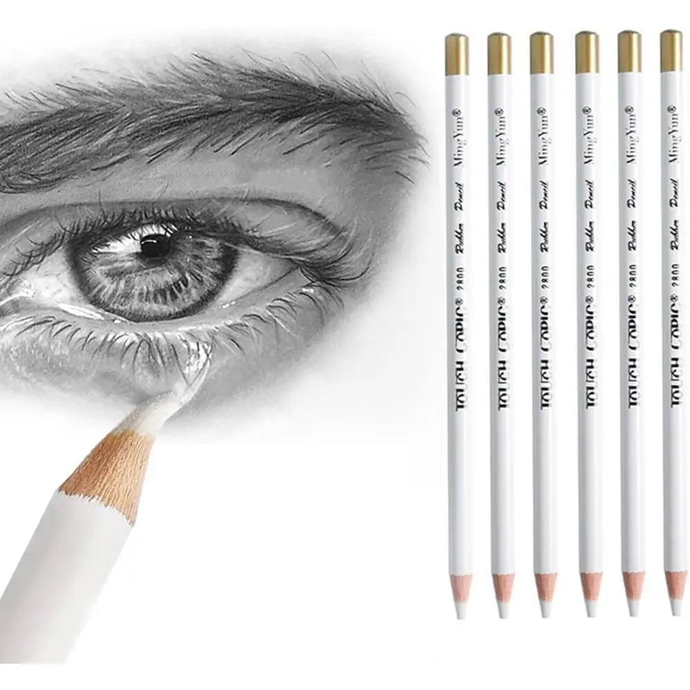 Eraser Pencils Set for Artists, Wooden Sketch Professional Highlight Painting Eraser Pen for Sketching Charcoal Drawings, Revise Erasing Details for Students Limner, 6 count