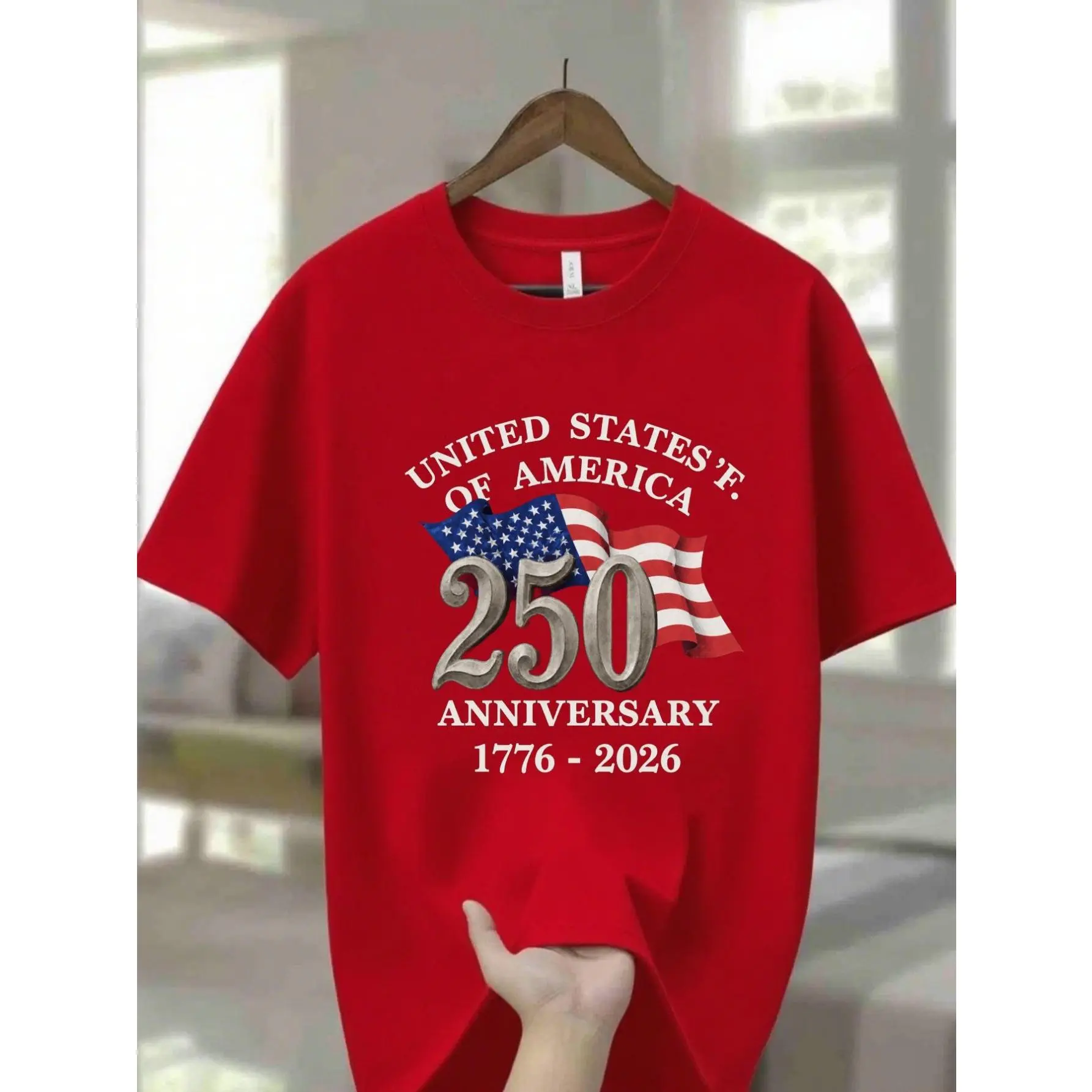 USA 1776-2026 250th Anniversary Patriotic T-Shirt - Men's & Women's Suitable for All-Season, 250 Years of History, 100% Cotton Crew Neck Casual Tee with National Flag Print, Daily Wear for Independence Day Gifts