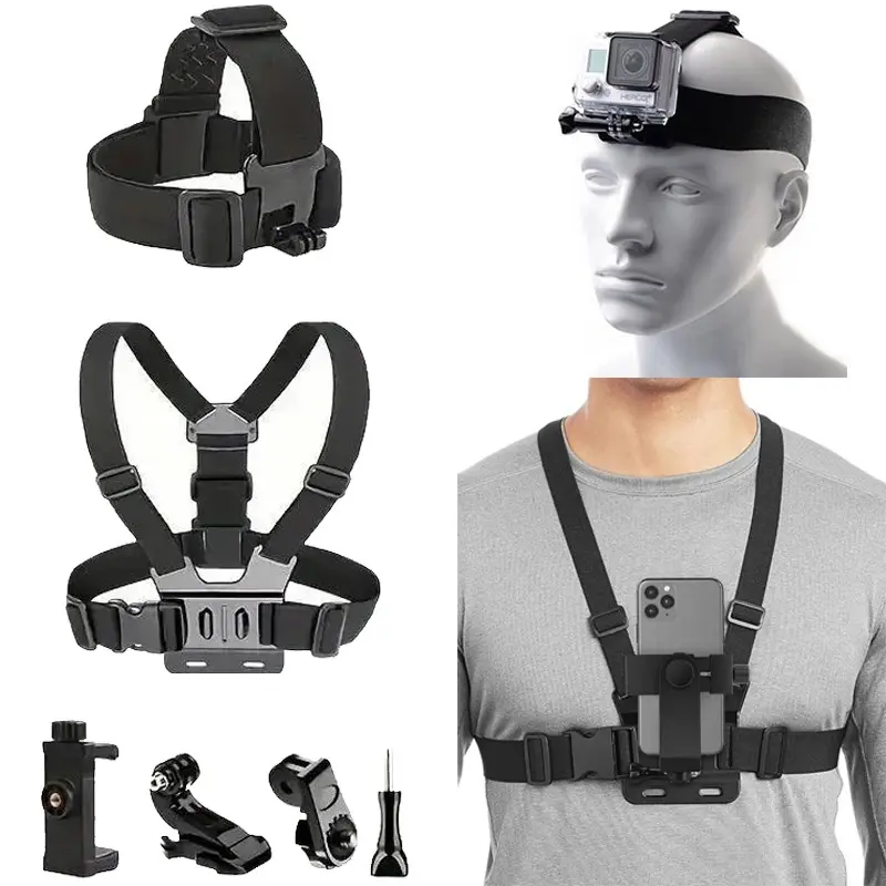 Mobile Phone POV/VLOG Chest Strap Mount Harness and Head Strap Holder Kit, Compatible with iPhone, Samsung, GoPro Hero, OSMO Action, AKASO, Action Camera and Cell Phone Video Shoot
