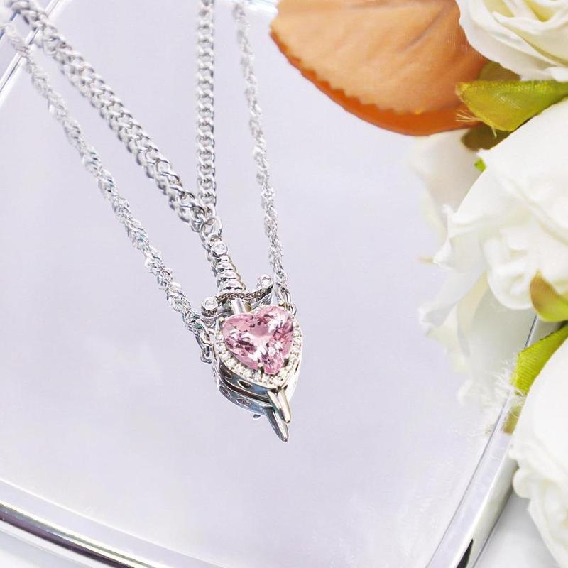 Romantic Sword Pierced Heart Necklace - Gold Chain Trendy Jewelry with Red Crystal Pendant, Perfect Valentine's Day Gift for Best Friend or Lover