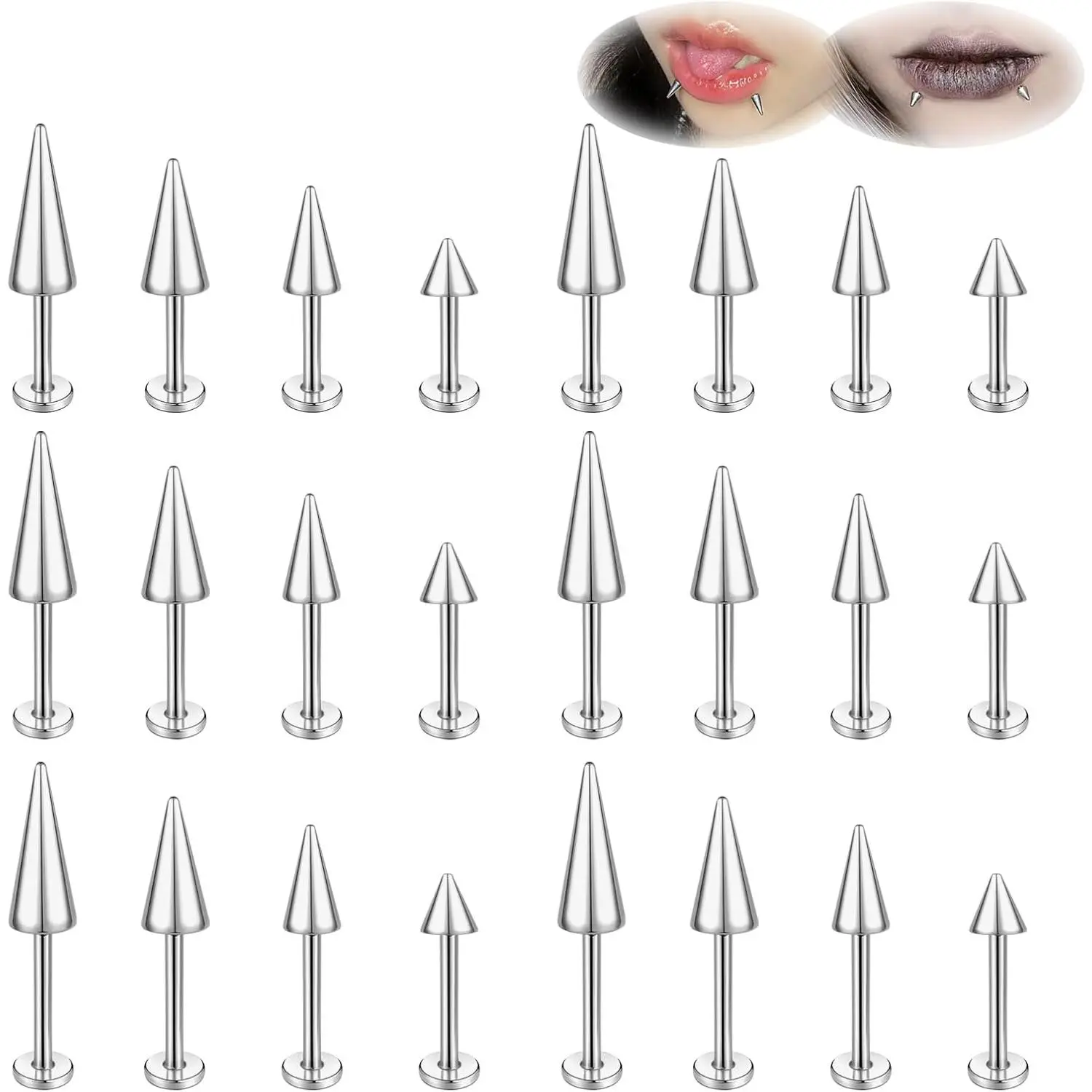 20G Spike Nose Rings Studs, 18G Stainless Steel Spike Stud Earrings, 16G Septum Lip Rings Cartilage Tragus Helix  for Women Men