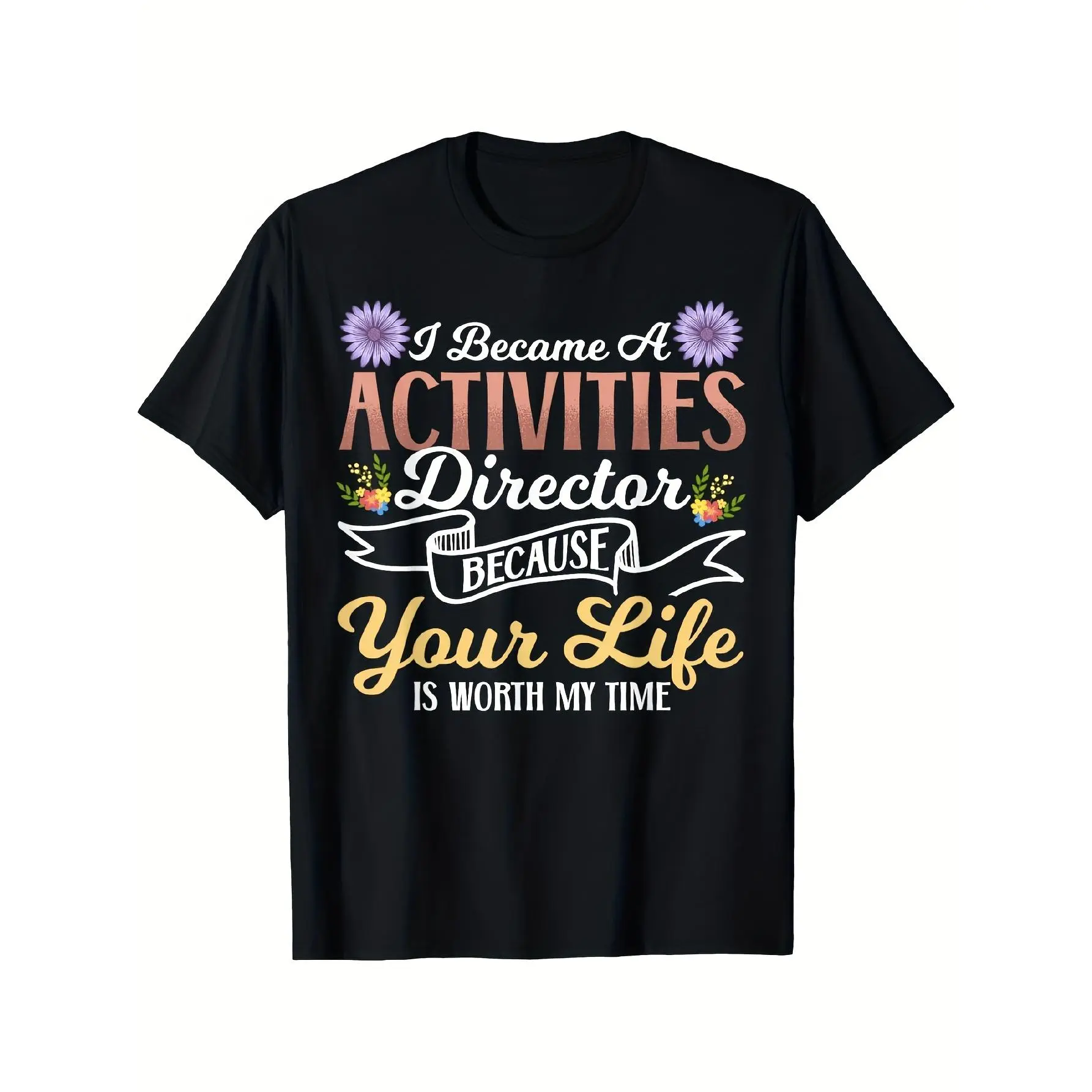 Men's Floral Graphic Activities Director Menswear T-Shirt - 100% Cotton, Short-Sleeve, Round Neck, Casual Chic, Soft Breathable Fitness Top for Daily Wear, Simple Design