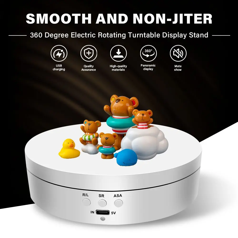 Electric Rotating Display Stand, Adjustable Speed, Cute Physical Showcase, Photo & Live Stream, Jewelry & Model Display, Auto Turntable Base, Rotation