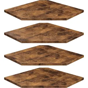 Corner Shelf Wall Mount, Set of 4 Floating Corner Shelves with Cord Hole for Cable Box, Wood Corner Hanging Shelves for Bathroom Bedroom Kitchen, Rustic Brown