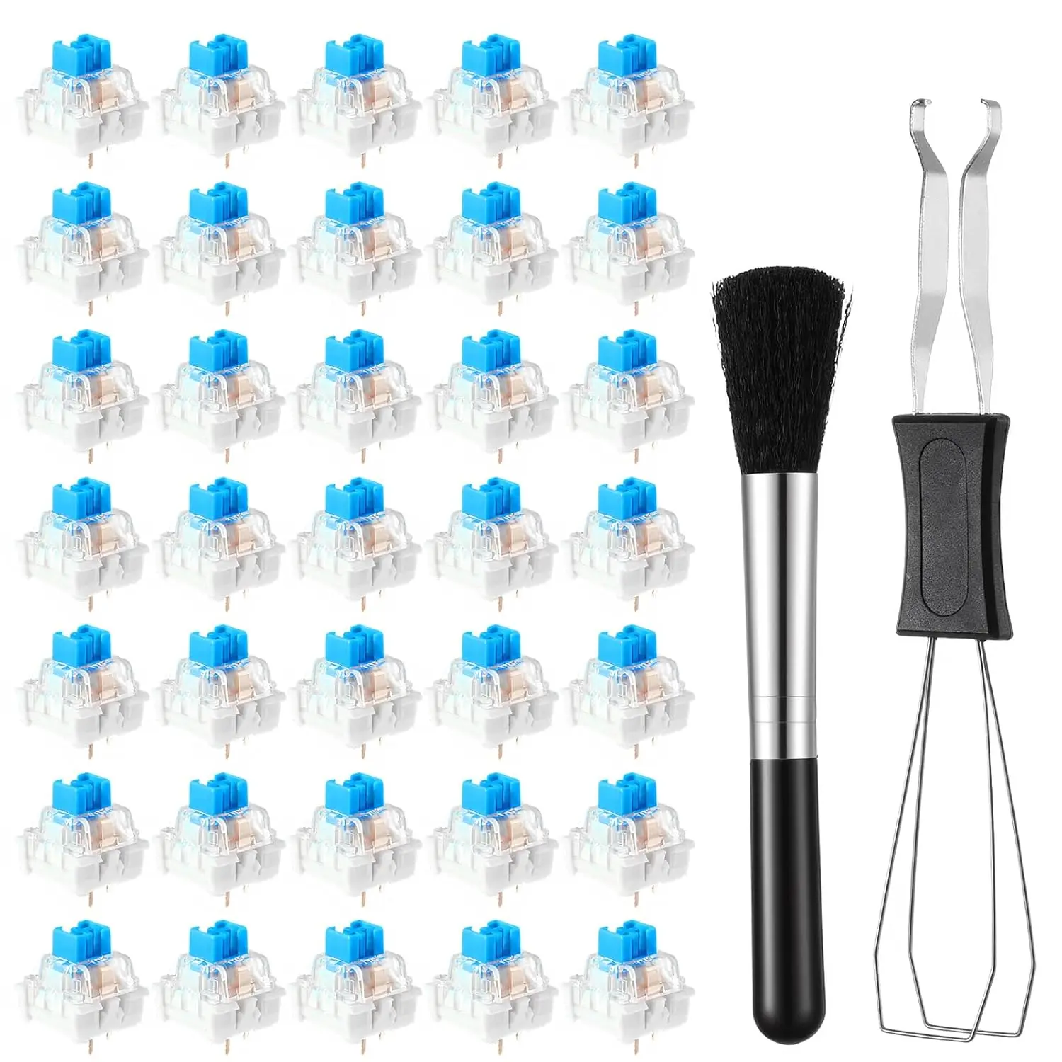 35 count Blue Keyboard Switches, 3 Pin Mechanical Keyboard Clicker with  Puller & Brush, Pre-Lubricated  Keyboards Clicky for Gaming Keyboards