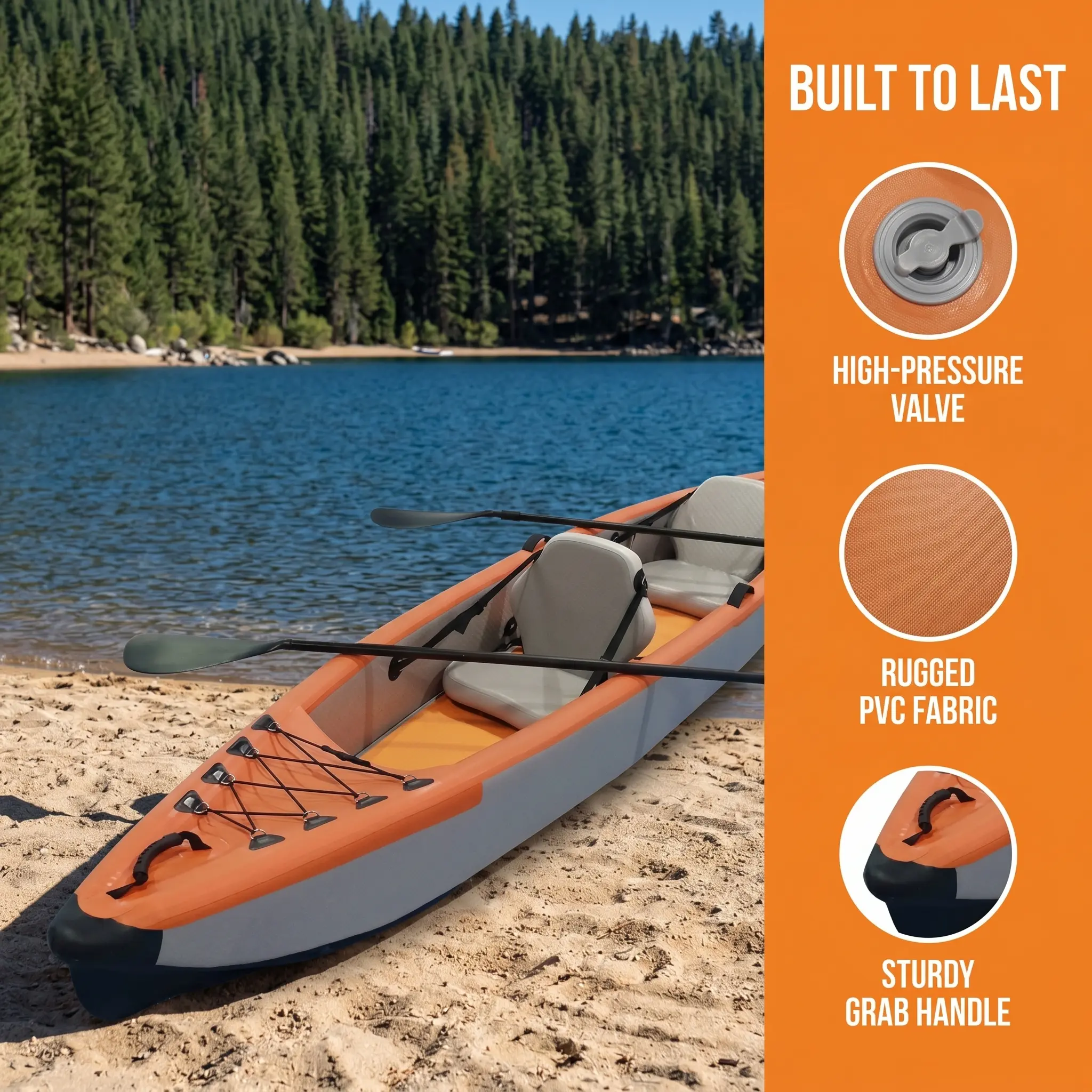 Inflatable Kayak 2 Person, Heavy Duty High Pressure Raft Boat, Portable Drift Canoe for Fishing, Camping, River & Lake#SummerVibes