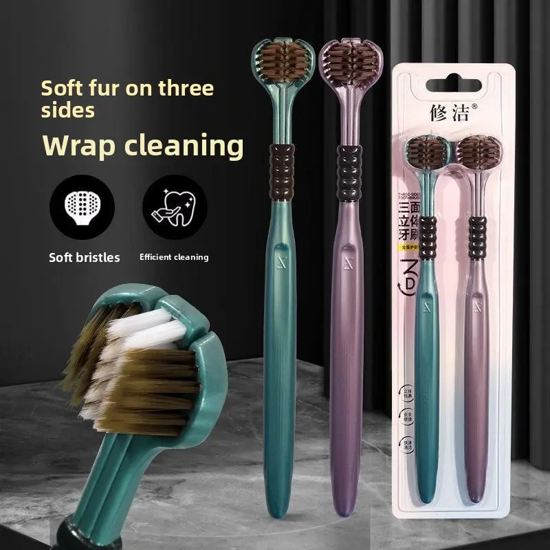 Premium 3-Sided Toothbrush with Soft Bristles – Wide-Head, Gum-Protecting, Triple-Head Design for Adults (Factory Direct)