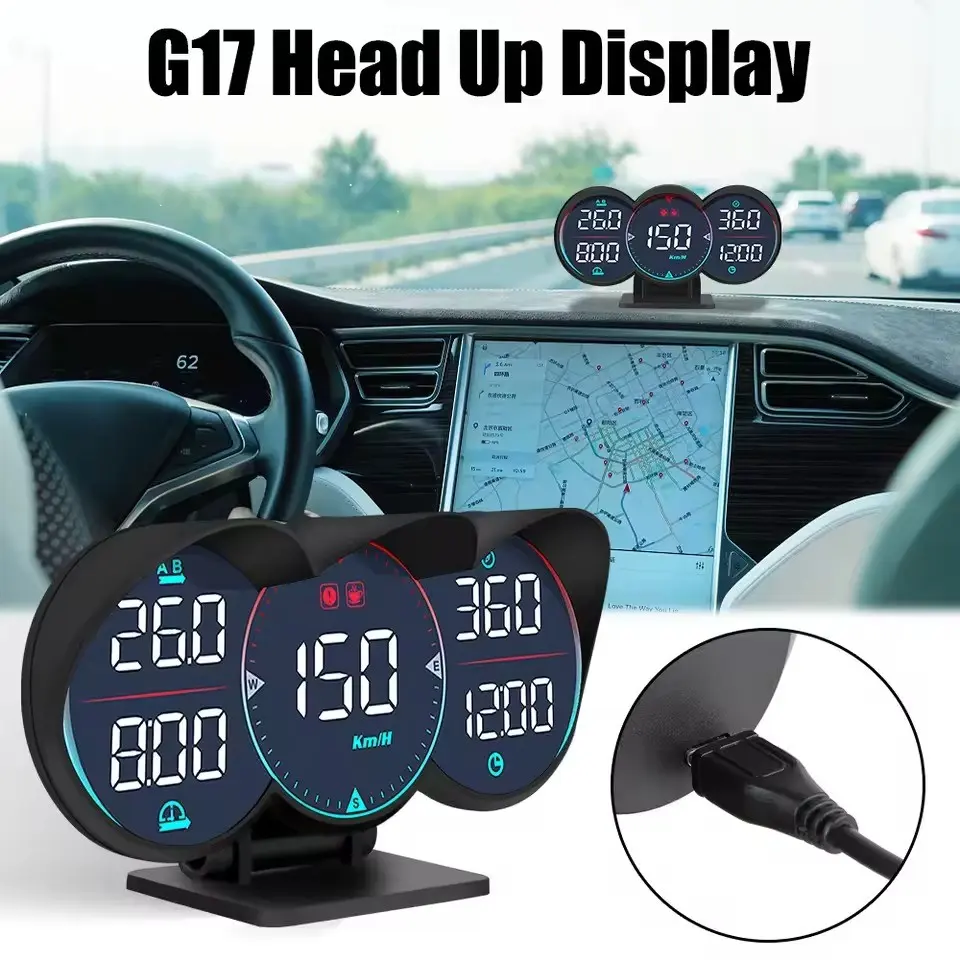 G17 Car GPS Digital Speedometer Hud, Automotive, 3 LCD Displays, Car Display Screen, Mph/km/h, Compass, Time, Driver Fatigue Alert, Suitable for All Vehicles