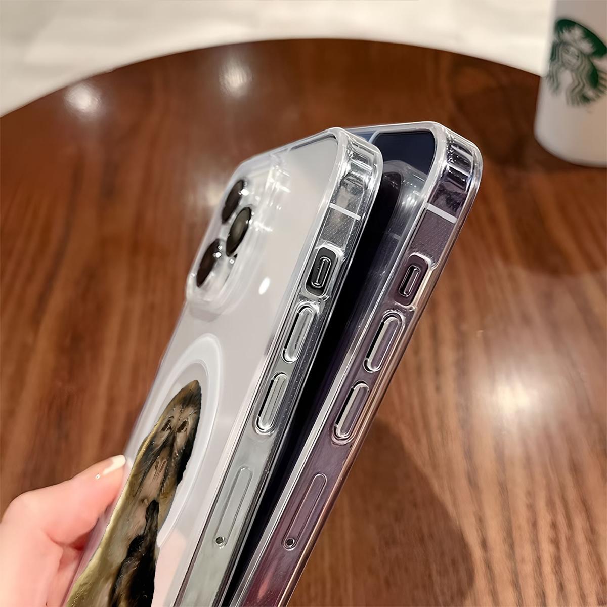 Cute Monkey Pattern Magnetic Transparent Shockproof Ultra-Thin Luxury iPhone X Xsmax 11 12 13 14 15 16 17 Pro Max Plus Air MagSafe Phone Case Cover