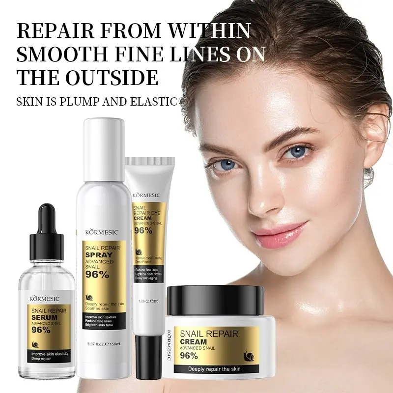 KORMESIC Snail Repair Skin Care Set, Mist Serum Eye Cream Facial Cream Kit With 96% Snail Secretion Filtrate, Hydrating Firming Reduce Fine Lines, Repair Skin Barrier Bright Dull Skin, Anti-Aging Nourishing Complete Facial Skincare Gift Box