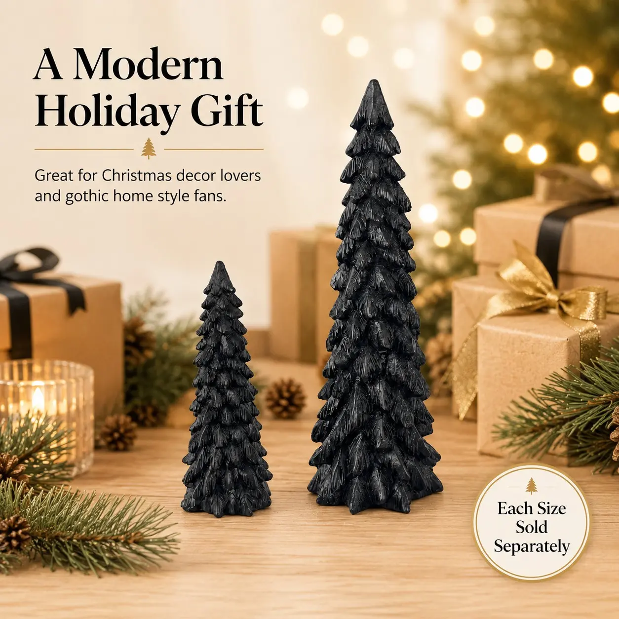 Resin Christmas Tree Ornament, Gothic Holiday Decor for Table/shelf/fireplace, Modern Winter Home Decoration, Large and Small Sizes Available