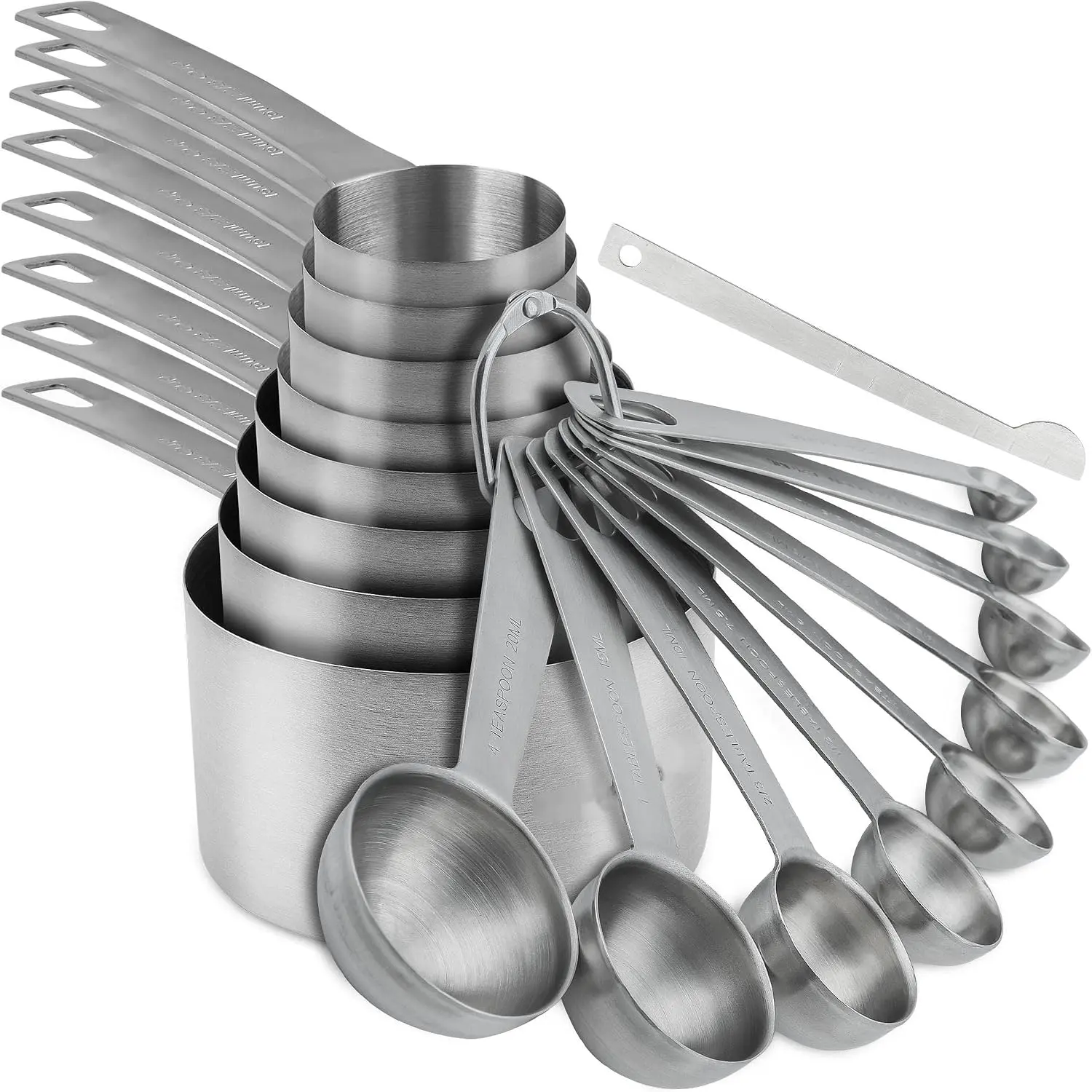 Measuring Cups and Spoons Set, 18/8 Stainless Steel Measuring Cups and Spoons Set with Leveler for Kitchen & Baking, Metric &  Measure Tools with 2/3 & 3/4 Cups