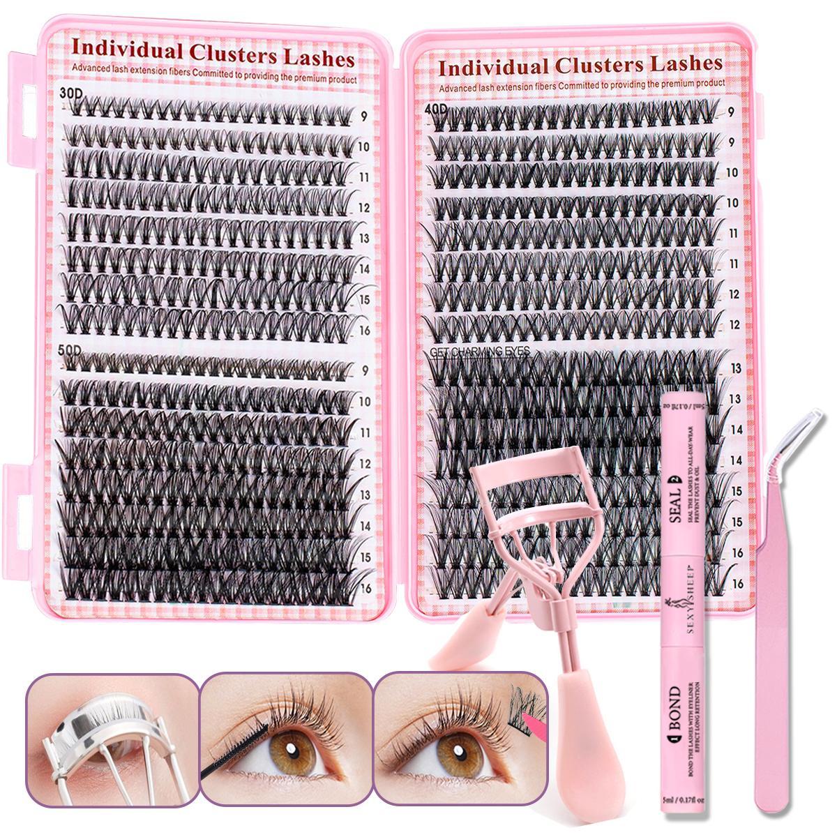 Mixed Styles Lash Clusters Kit,1 Set Mixed Length Individval Eyelash Extensions Kit,Self Grafting False Eyelashes ,Prefessional Eye Makeup Accessories for Women