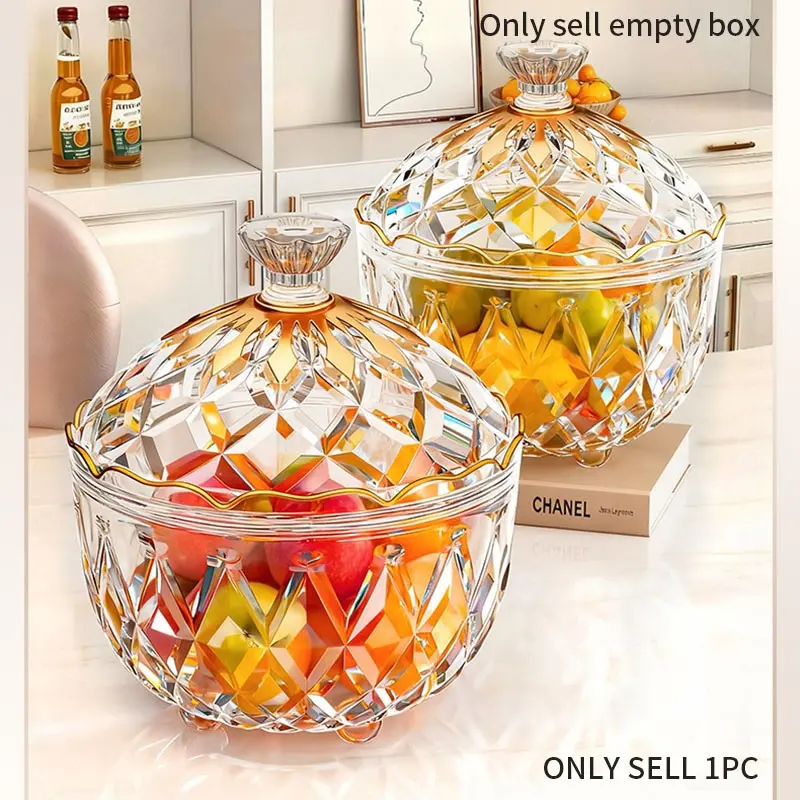 Large Capacity Clear Diamond Pattern Snack Storage Container With Sealed Lid, Gold Trim Decorative Candy Nut Fruit Jar, Countertop Dry Food Sweets Organizer For Home Party Wedding