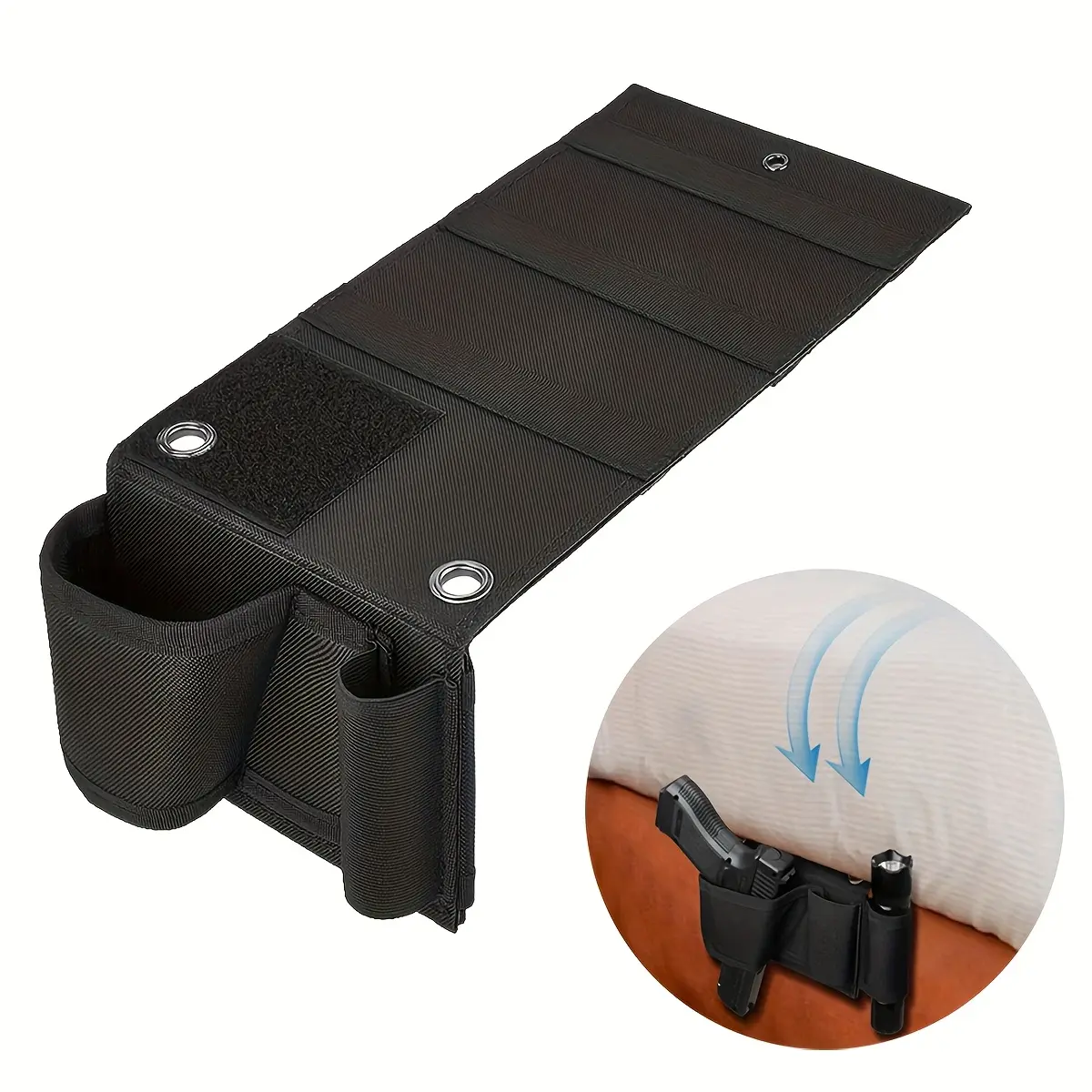 Bedside pistol holster, tactical bedside gun holster, under-bed gun storage box with flashlight ring, suitable for car seats, bedside, sofa, table, Valentine's Day gift