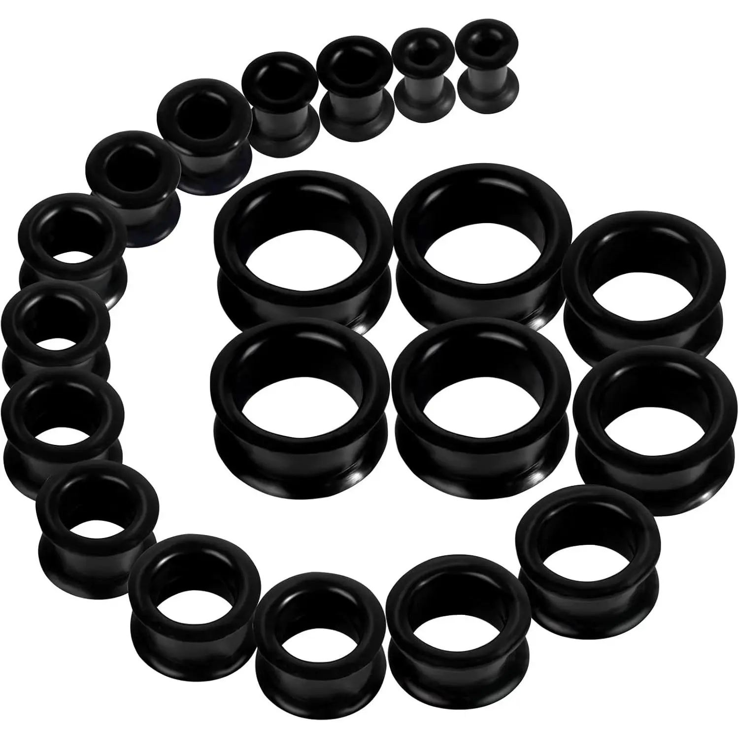 20Pcs Silicone Ear Gauges 2G-25mm Flexible Ear Tunnels Gauges Soft Expander Stretching Ear Plugs Tunnels Black Earring Piercings Jewelry for Men Women