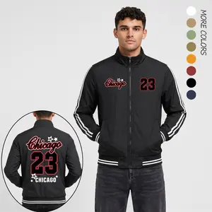 Men’s Chicago 23 Graphic Print Lightweight Bomber Jacket – Varsity Basketball Streetwear Flight Jacket with Number 23 Back Design, Star Detail, Stripe Sleeve & Urban Athletic Casual Style