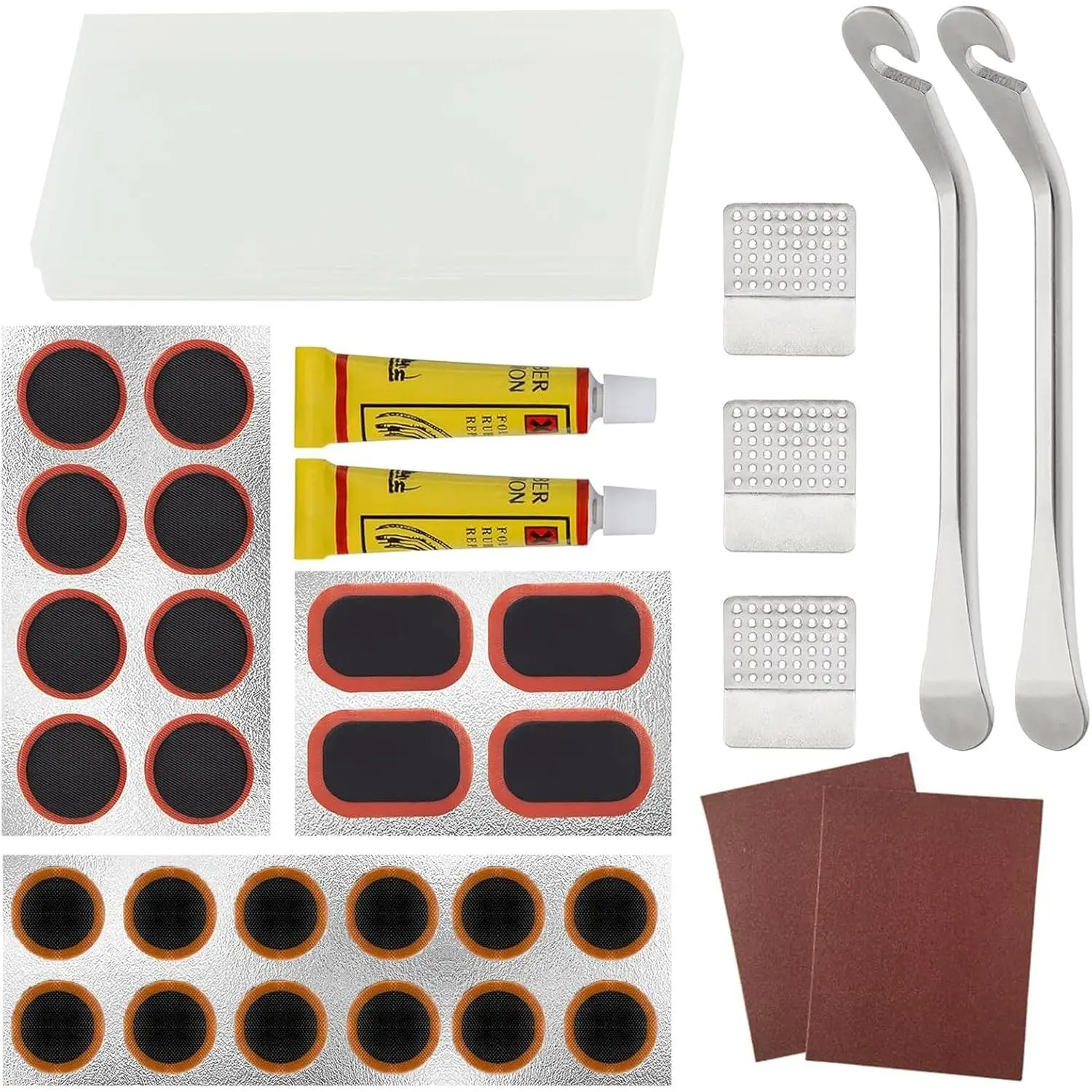 Inner Tire Patch Repair Kit, with 24 count Vulcanizing Patches,Portable Storage Box, Metal Rasp and 2  Stainless Steel Levers - Also for Road Mountain  Trave
