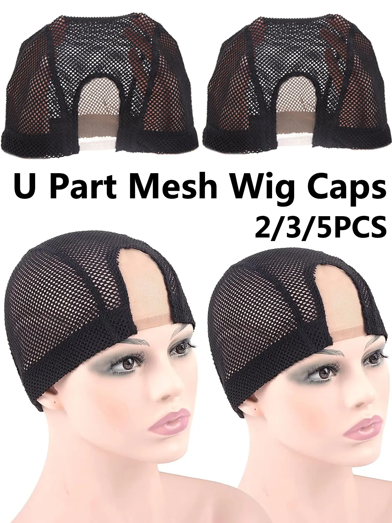 U Part Mesh Wig Cap for Making Wigs, Plastic Liner Ventilated Breathable Wig Cap Lace Net Cap, Adjustable Strap for Wig Styling, Hand Hook Wig Accessory