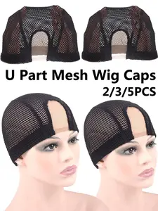 U Part Mesh Wig Cap for Making Wigs, Plastic Liner Ventilated Lace Net Cap, Adjustable Strap for Wig Styling, Hand Hook Wig Accessory