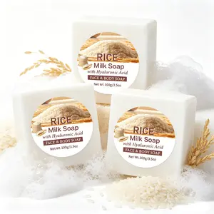 3Pcs- Rice Milk Soap, Moisturizing Soap, Rice Soap For Face, Skin Brighten, Contains Milk And Rice Extract, Firm And Moisturize The Skin, 100 G- Bathroom Cleaning And Brighten Products Suitable For All Skin Types