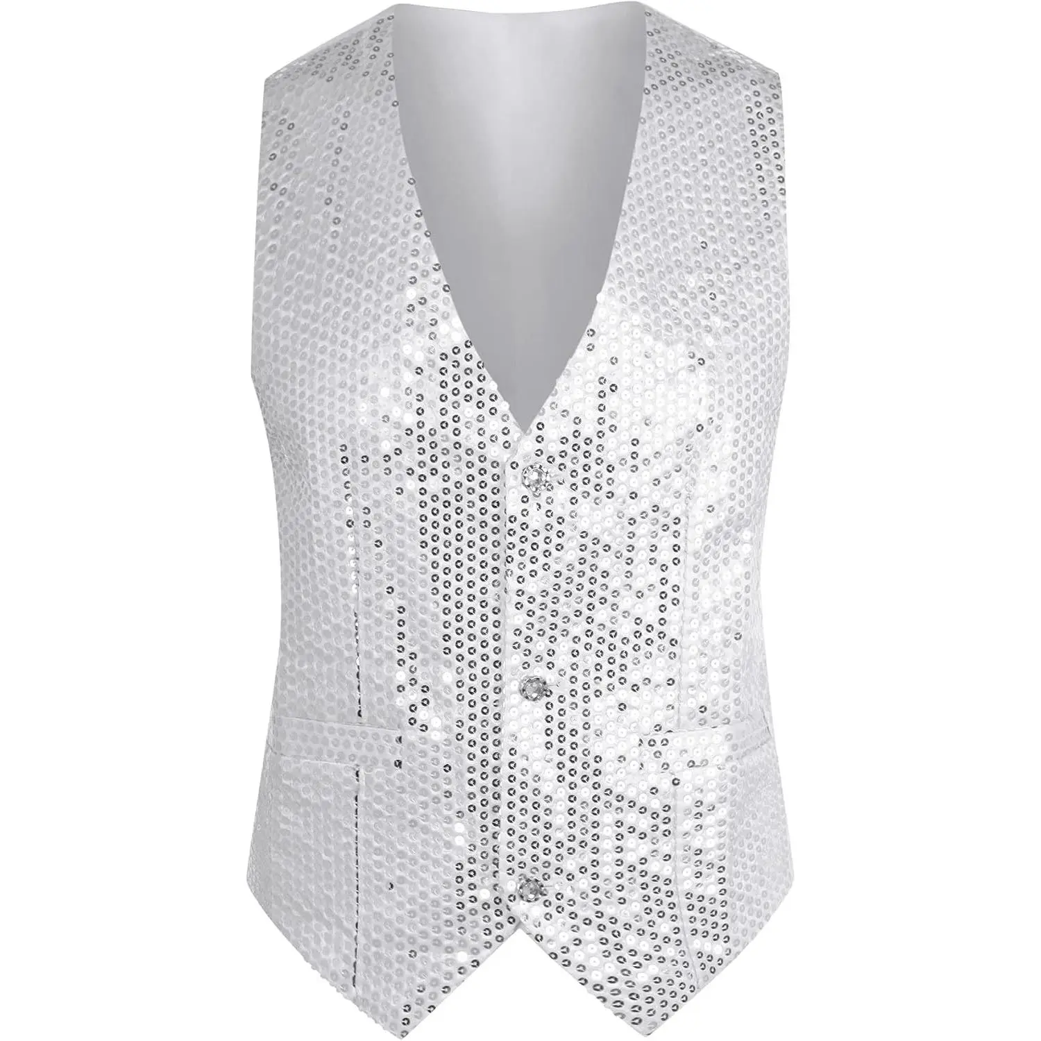 Shiny Sequin Vest for Men's V-Neck Party Sleeveless Suit Waistcoat