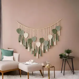Bohemian Macrame Wall Hanging Tapestries - Chic Boho Handmade Decor Woven Tapestry with Wooden Beads and Tassel, Feather Leaf Colorful Home Wall Art Decoration, 49.3" x 29.5"