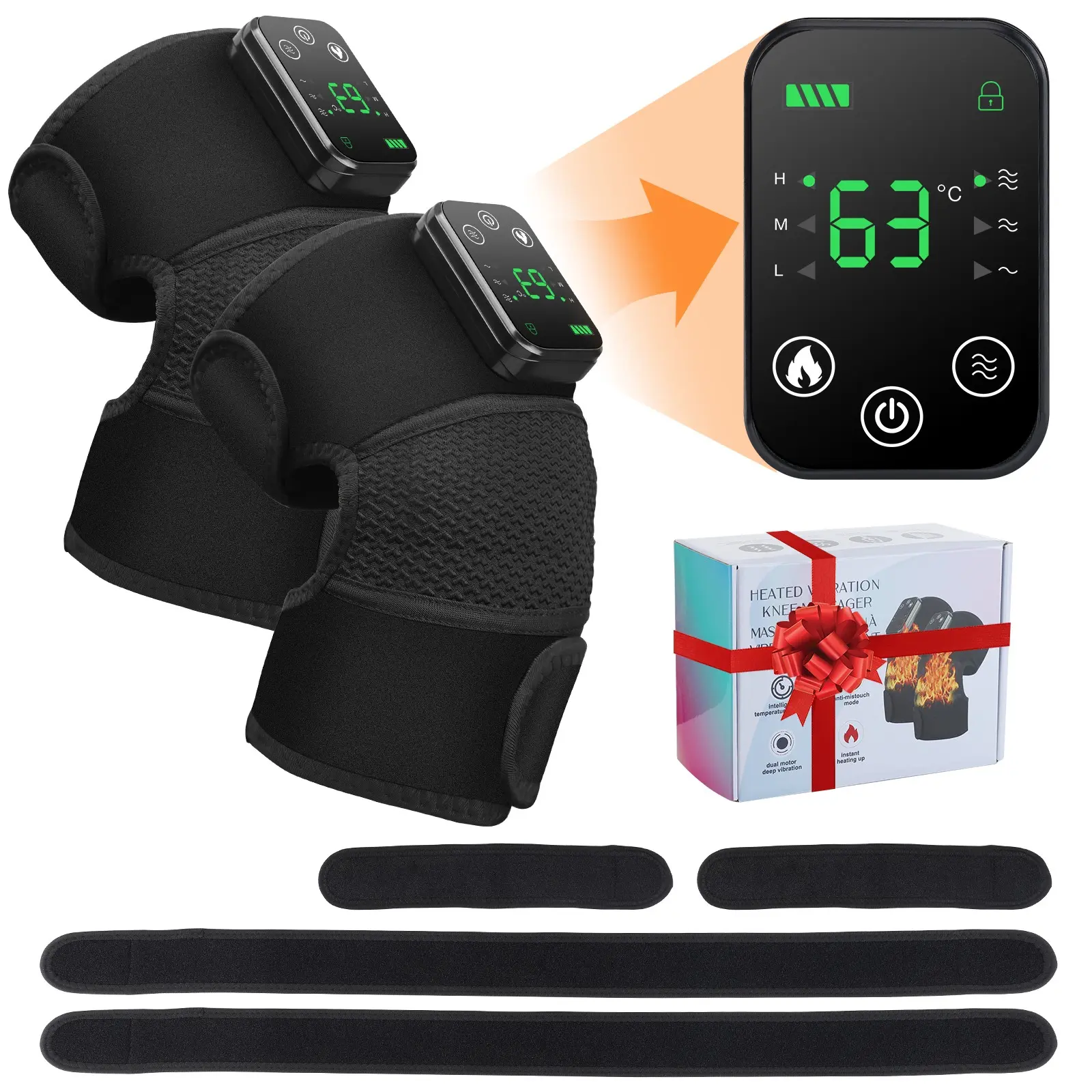 2PCS Button Controller Heated Vibration Knee Brace, Three-Level Vibration, Three-Level Heating, 4000mah Internal battery, 206 Minutes Runtime