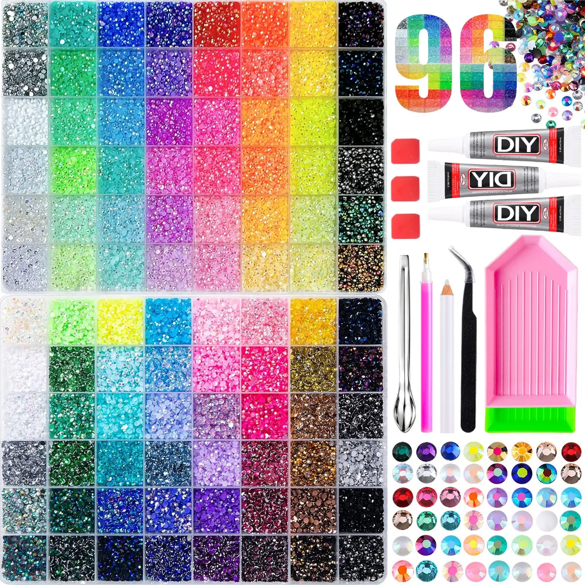 Shiny Bedazzling Kit 96 Colors All‑in‑One Rhinestone DIY Kit, Ready To Use。 Easy to Use for Beginners, Perfect for Crafting and DIY Projects ultimate creative gift for her。Halloween Christmas Birthday Gifts for Women。,mid year sale, deals for you Nail Art