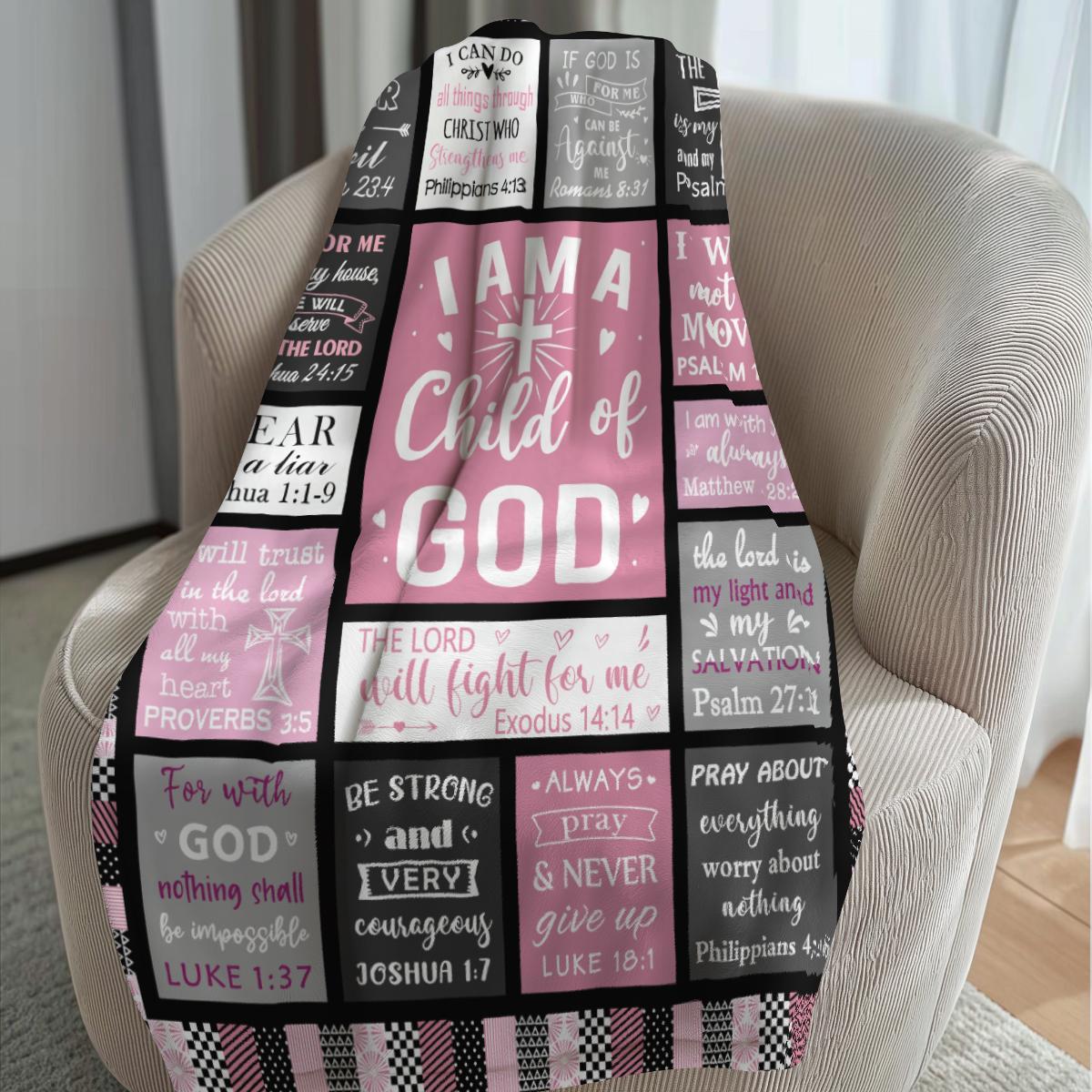 Bible Scripture Printed Blanket, Inspirational Quotes Printed Envelope Blanket, Jesus God Gift Blanket, Multi-Purpose Blanket, Slogan Print Blanket Soft Cozy Leisure Warm Bed Blanket for Couch & Bedroom, Flannel & Fleece Throw Blankets Gifts from Christia