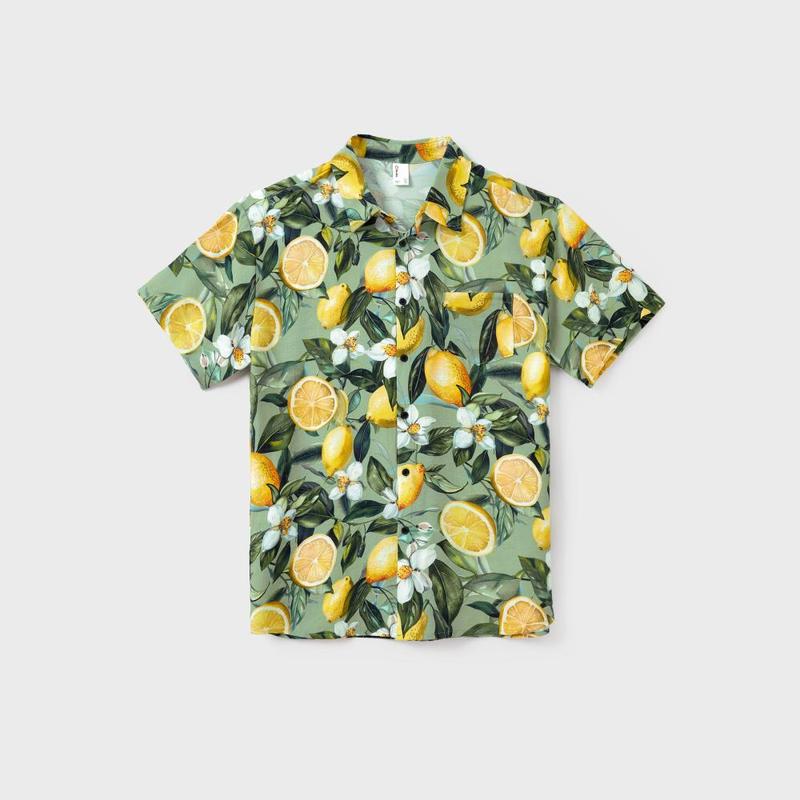 PatPat Matching Family Outfits – Lemon Print Hawaiian Shirts & Summer Dresses – Tropical Vacation Clothes for Men, Women & Kids Spingtok