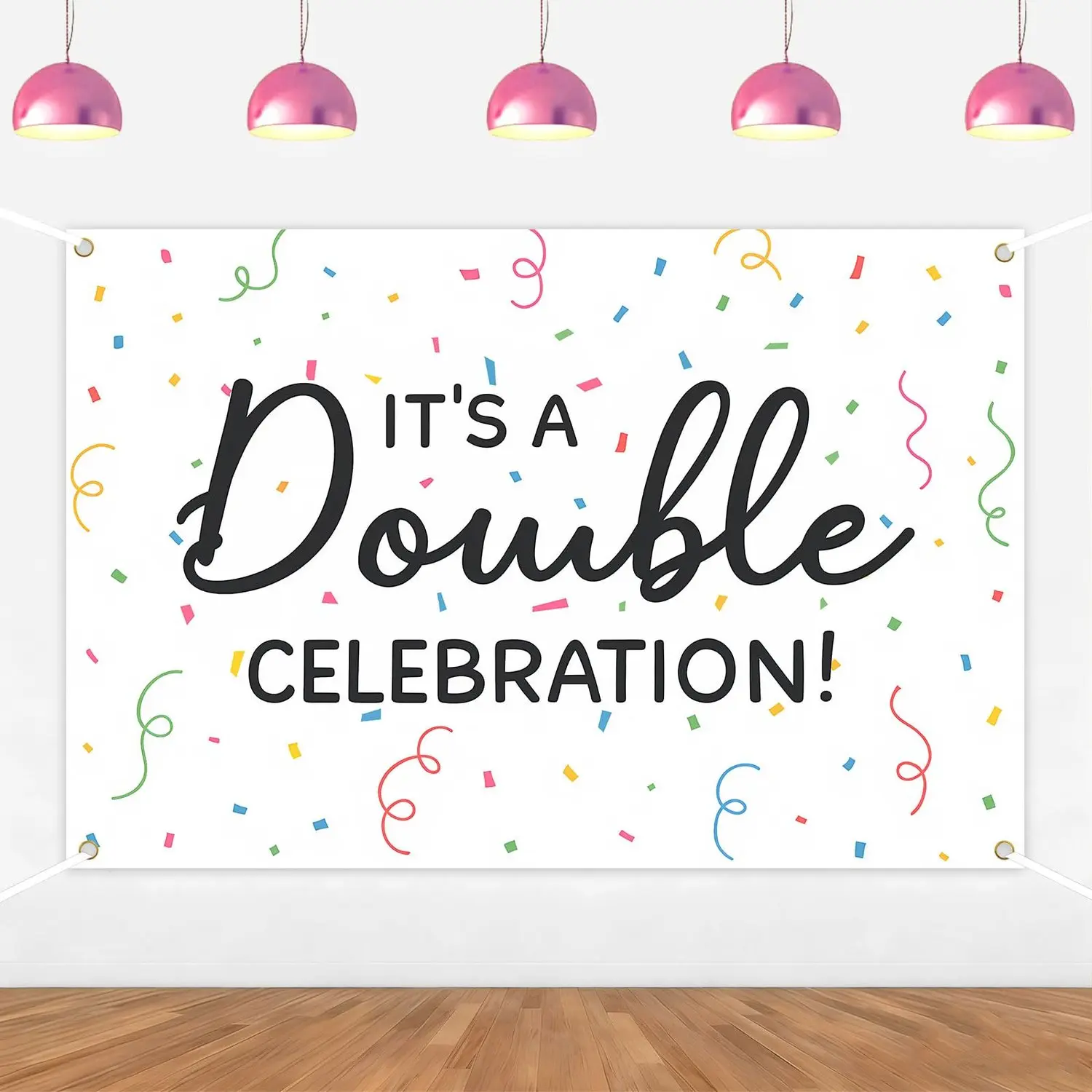 1Set Colorful Its a Double Celebration Backdrop Twins Birthday Baby Shower Party Decorations for Kids Twins Birthday Baby Shower Party Double Anniversaries Party Supplies 5  3ft