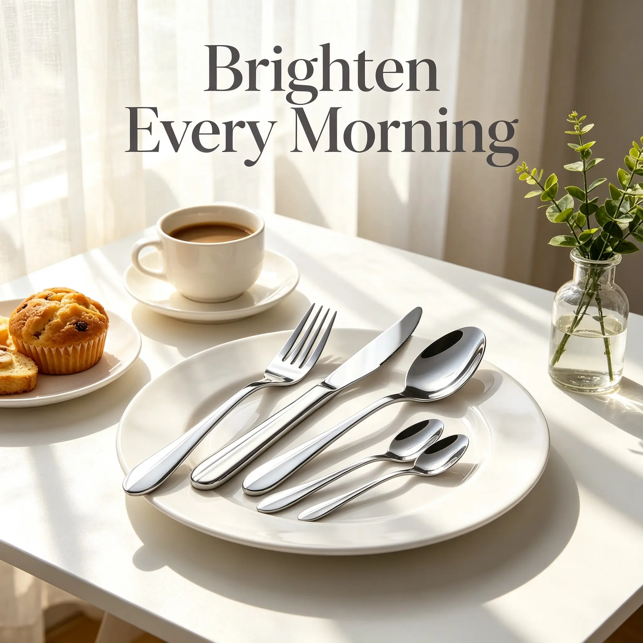 16/24Pcs Classic Silver Stainless Steel Flatware Set with Knife, Fork, Spoon & Teaspoon, Streamlined Smooth Handle, Mirror Polished Rustproof Dishwasher Safe, Ideal for Home Kitchen, Restaurant & Daily Dining